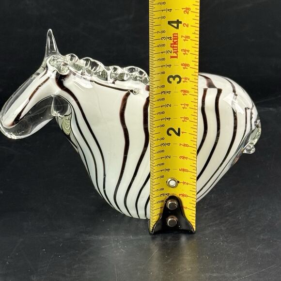 Vintage Murano Style Art Glass Zebra Figurine Hand Blown Striped Horse Sculpture - Picture 9 of 11
